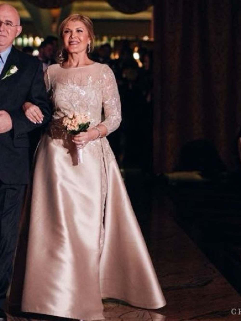 Teri Jon Champagne Bridal Gown with Lace Bodice